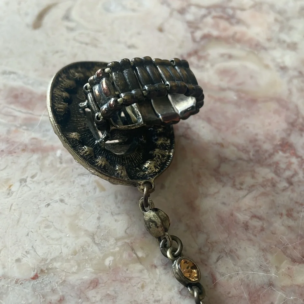 EUC Vintage Elegant Yellow & Brown Ring Cuff Bracelet W/Large Yellow Gemstones - Picture 11 of 13